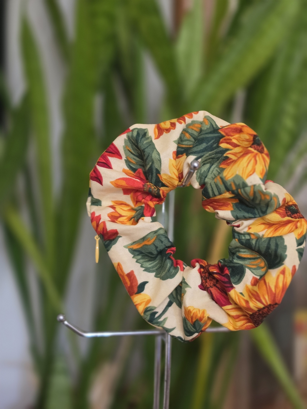 Sunflower Floral Scrunchie in Cream & Yellow by With Zipper Pocket!